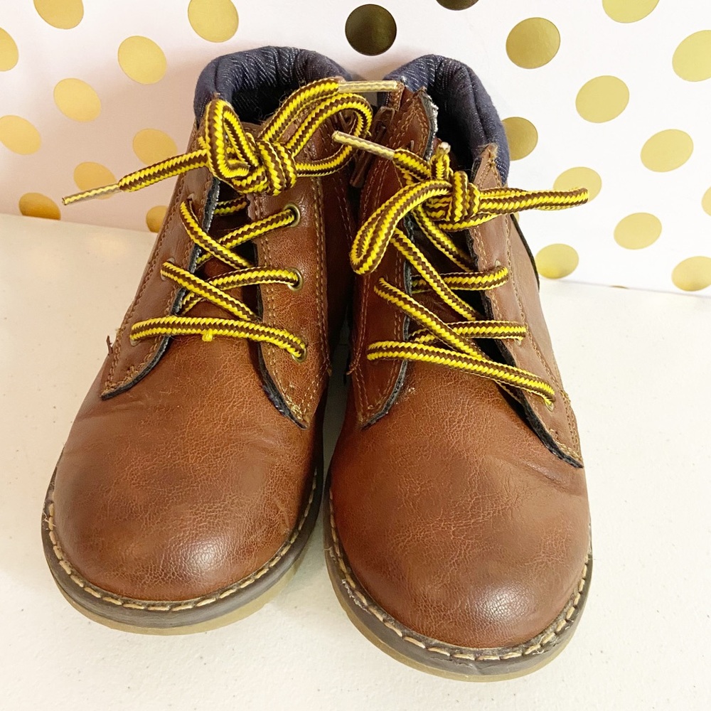 London Fog Collection Brown Leather Denim Boots Toddler Boys Size 12M - Picture 2 of 9
